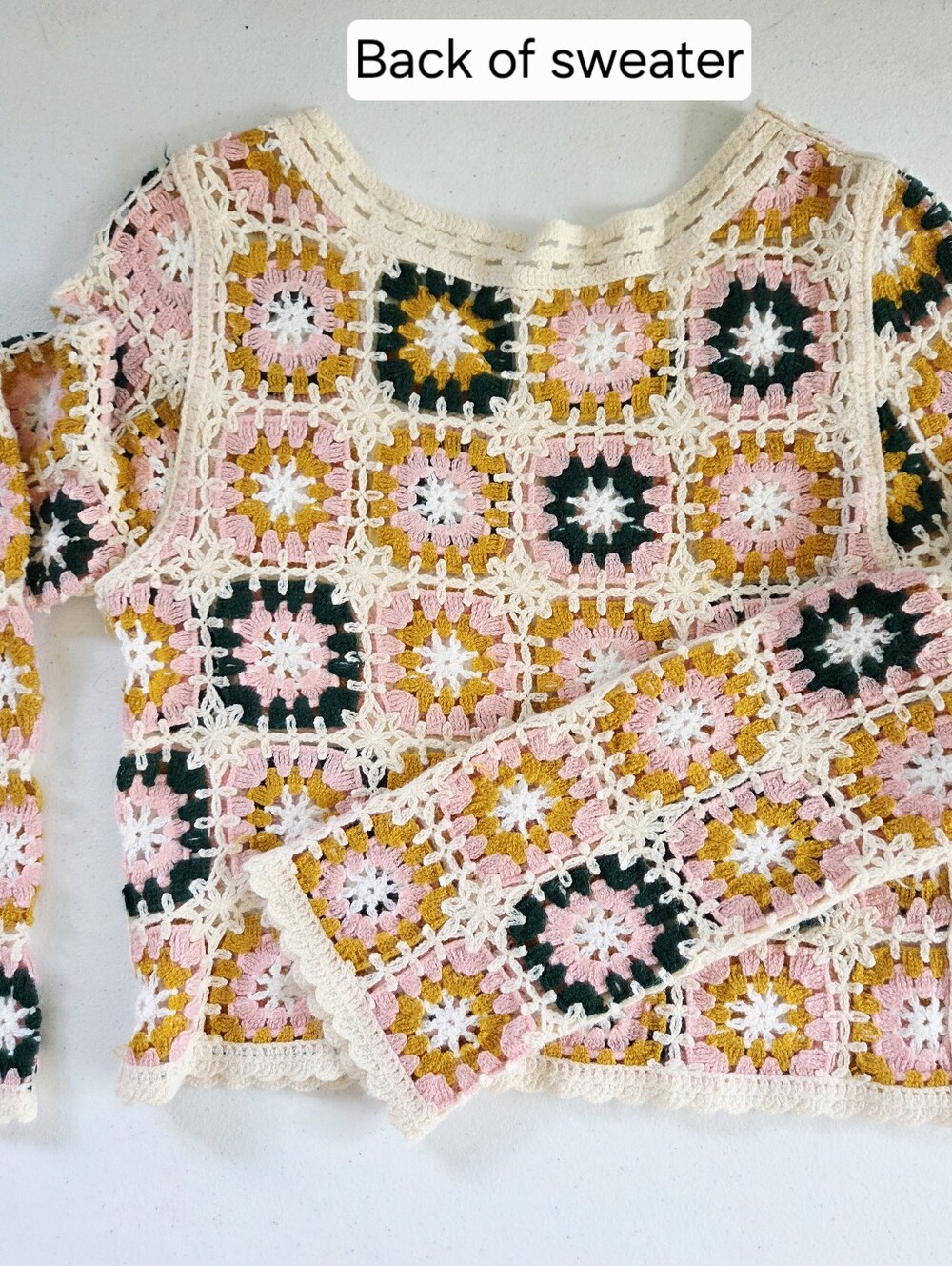 Rebellian Again Boho Crochet Sweater Cream, Mustard, Pink, Dk Green small - Picture 10 of 10